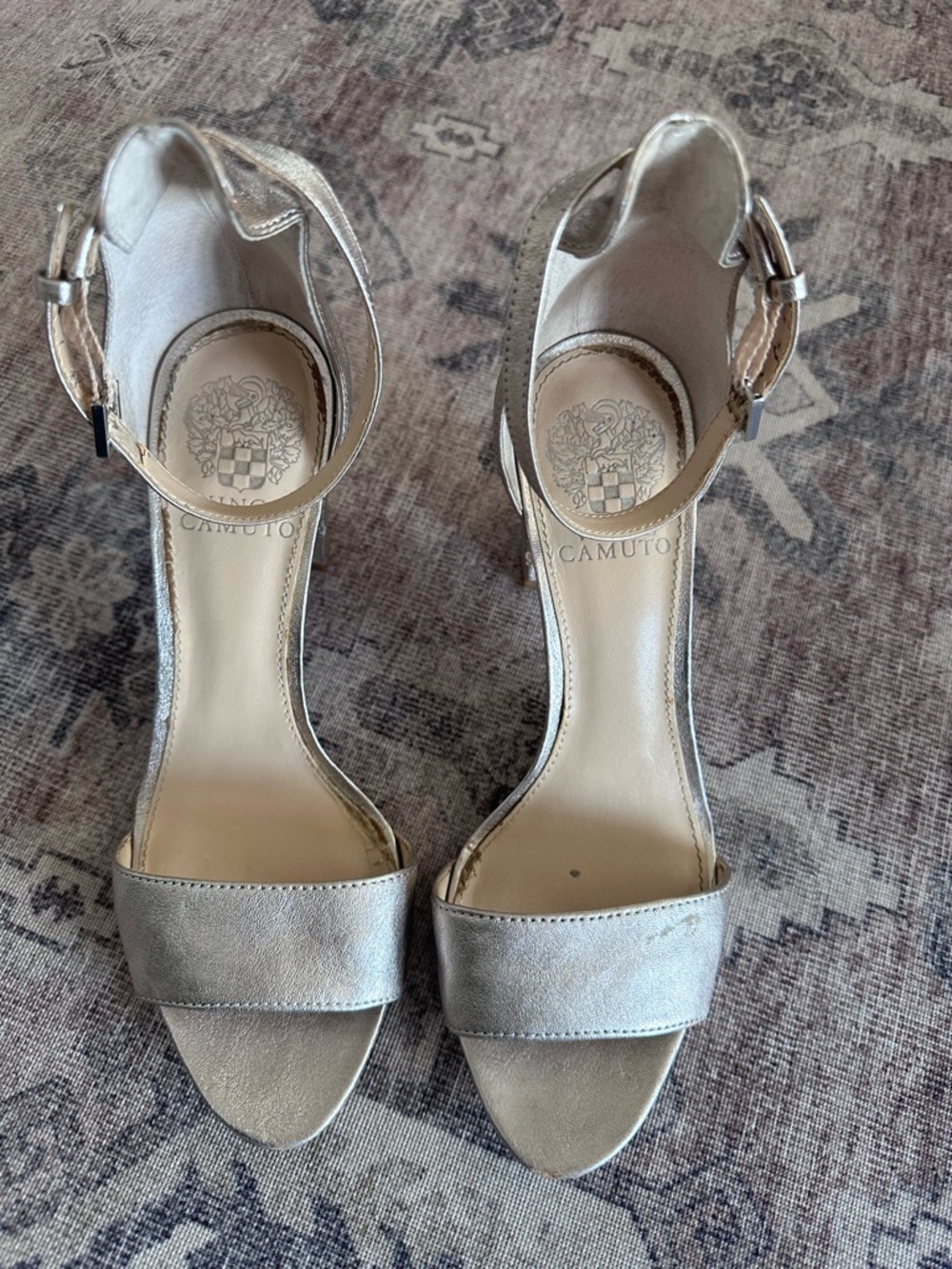 Vince Camuto Rose Gold Metallic Ankle-Strap Heels